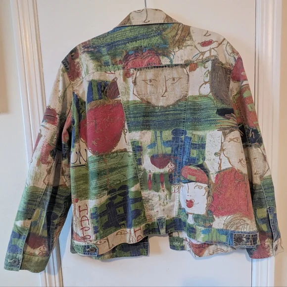 VTG 90s Chico's Utility Graffiti Cotton Jacket - Picture 10 of 14